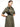 Woman wearing yvy olive green button-up shirt dress with a black harness featuring silver hardware. The dress features long sleeves, a fitted waist, and a high slit for a bold, complementary style.