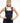 female model wears the studded minimalist body piece over the square neck dress