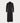 Front view of a long black tailored yvy suit coat with a structured silhouette, featuring minimalist design and a classic notch lapel collar