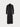 Front view of a long black tailored yvy suit coat with a structured silhouette, featuring minimalist design and a classic notch lapel collar
